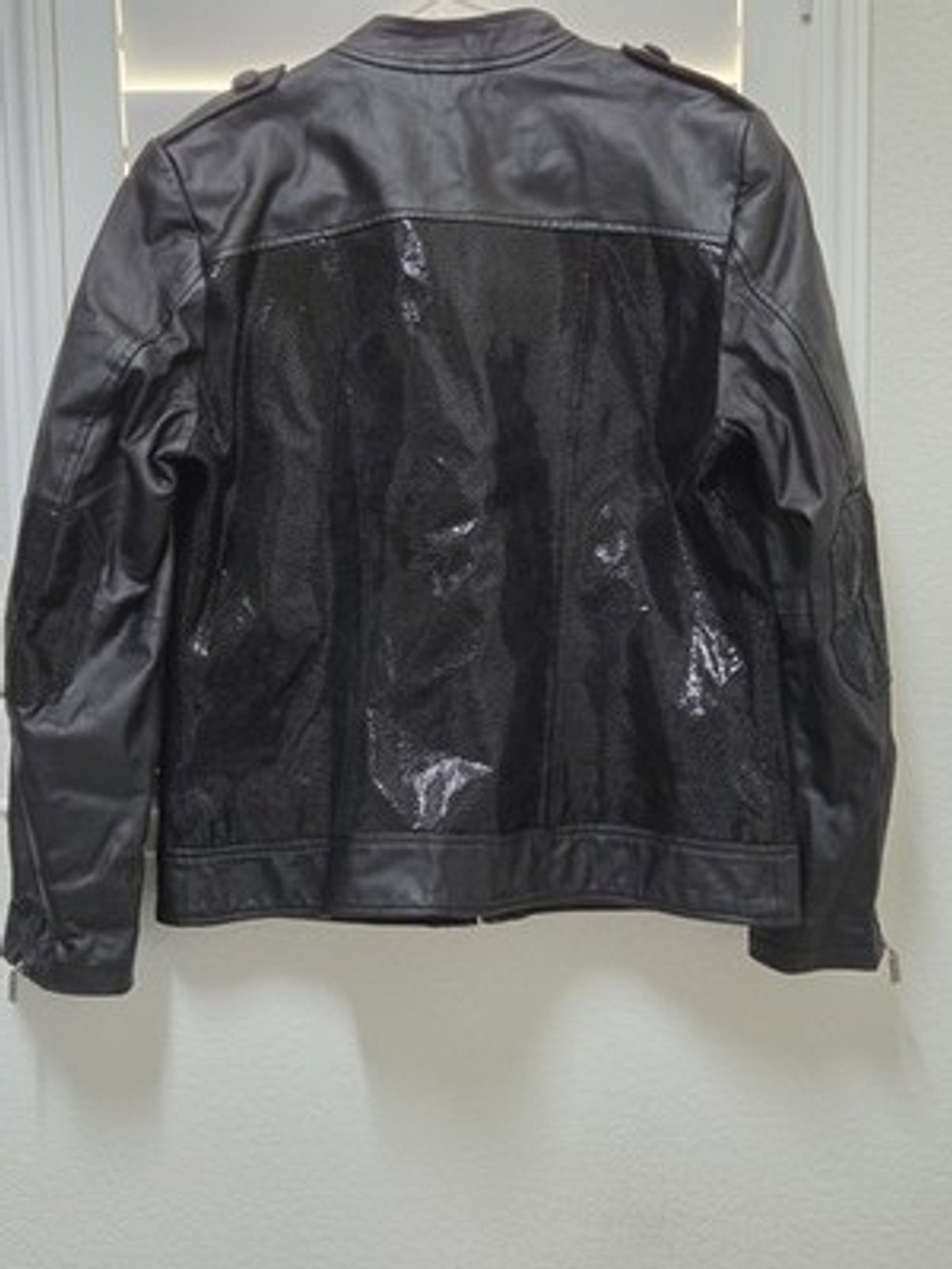 Pamela McCoy Genuine Leather Jacket Black Textured Moto Zip Women's M - Picture 5 of 15